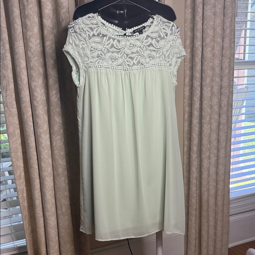As U Wish Mint green Elegant Lace Trim Dress size Medium